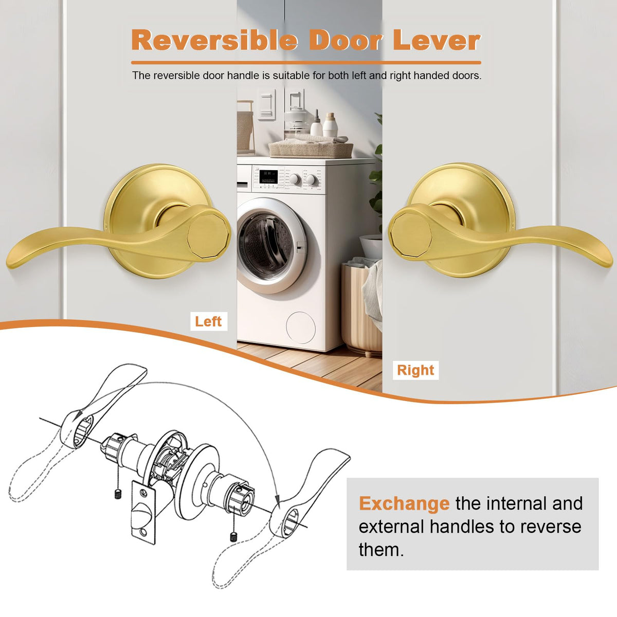 Door Handles Gold Door Handles Interior Door Handles Passage Door Handle Lever, Interior Door Handles Brushed Gold
