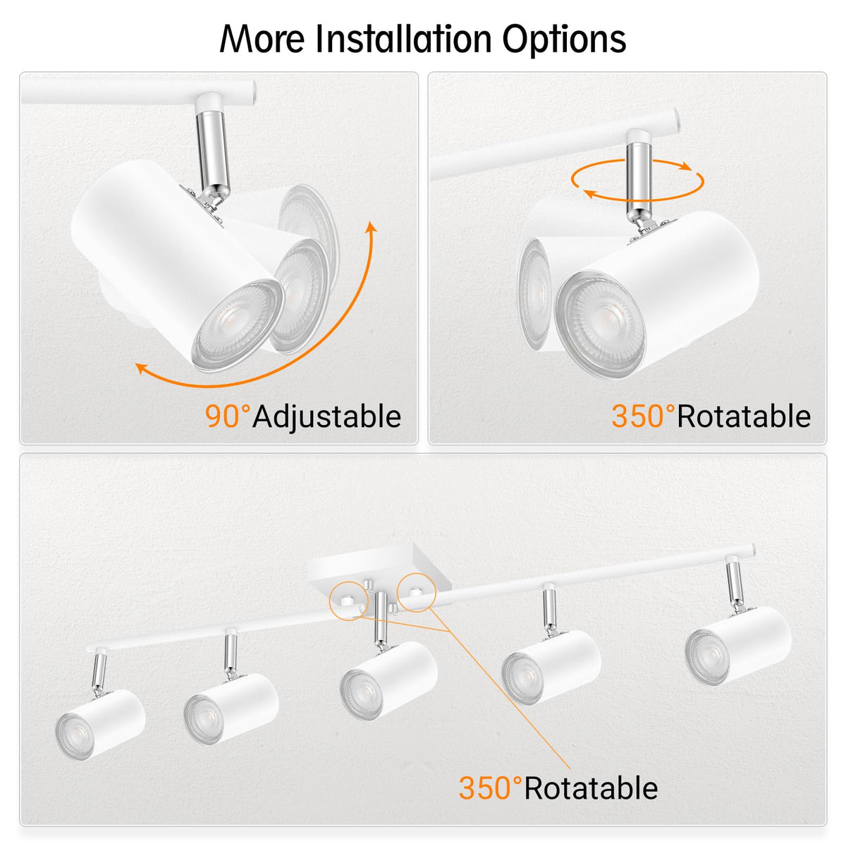 Track Lighting Fixtures Ceiling, 5 Light White Track Light with Rotatable Light Heads, Modern Track Lighting Fixtures