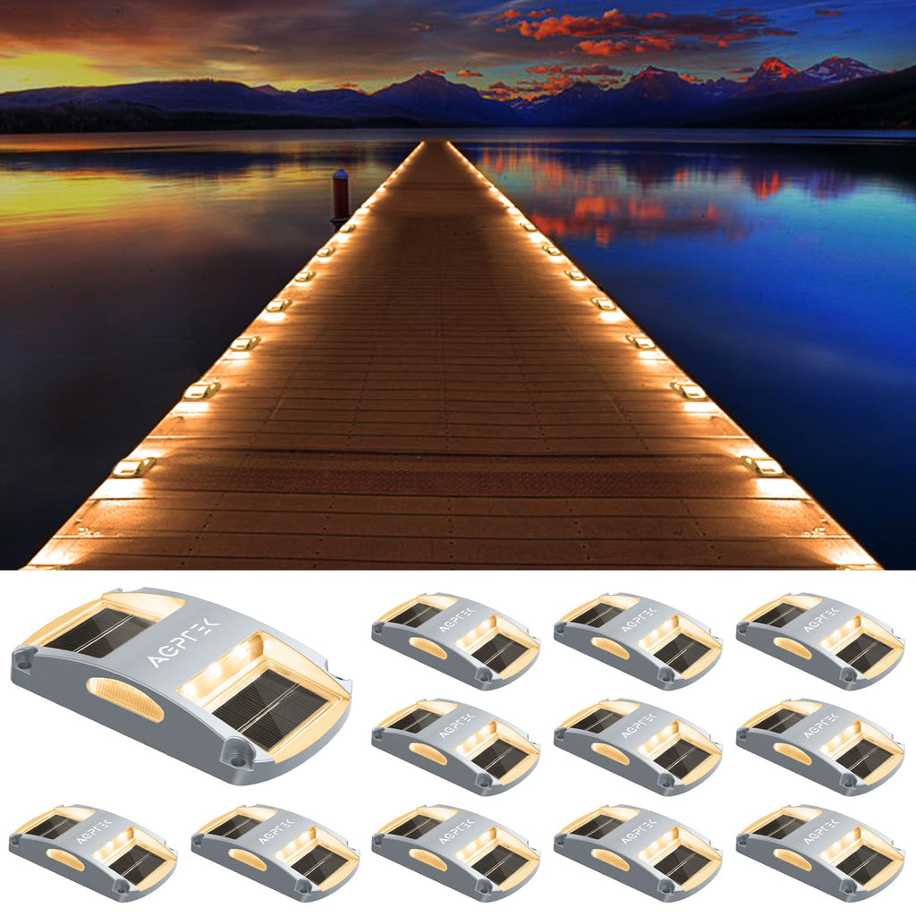 Solar Driveway Lights 12 Pack, Outdoor Deck Dock Marine Waterproof