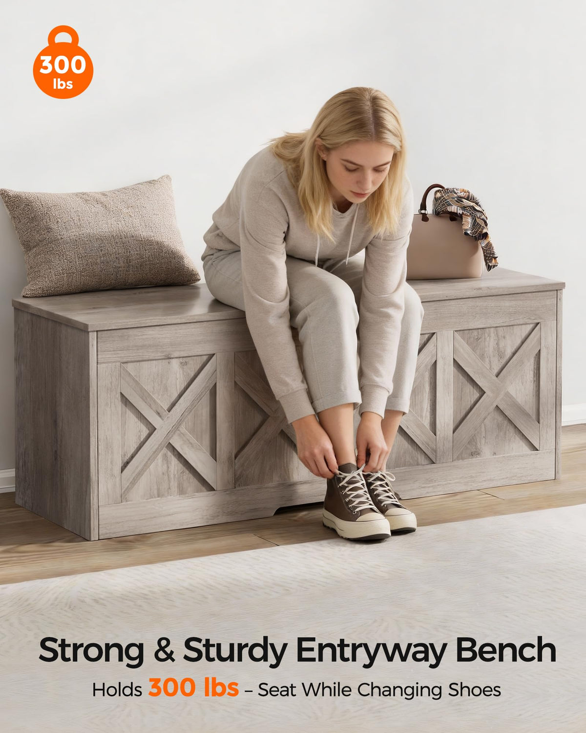 47.2" Extra-Large Wooden Storage Chest, Farmhouse Storage Bench