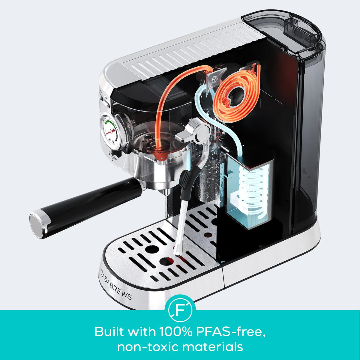 PFAS-Free Espresso Machine with Milk Frother Steam Wand