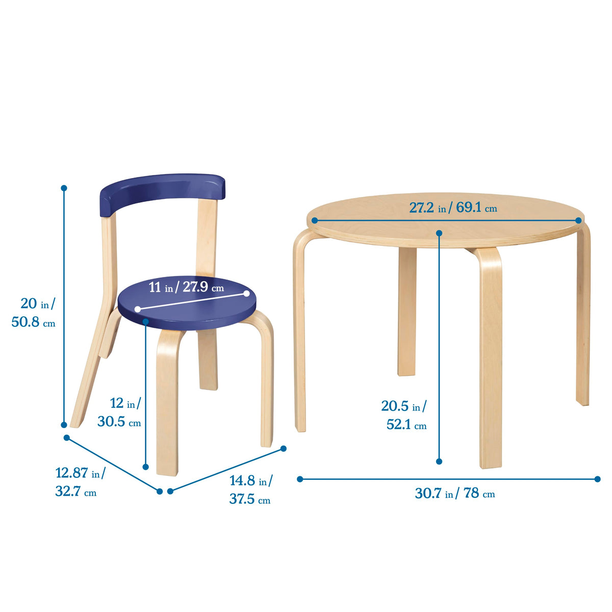 Bentwood Table and Curved Back Chair Set, Kids Furniture, Assorted, 5-Piece