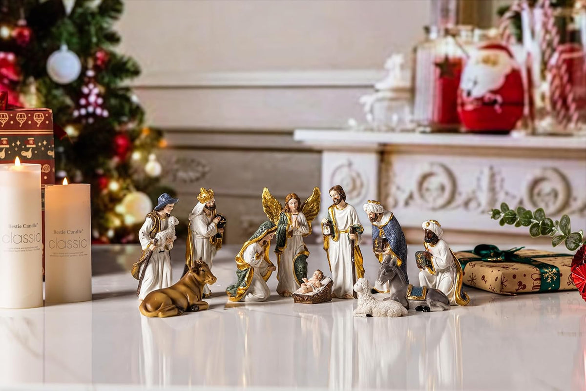 5'' Nativity Set with 11 Figures, Indoor Nativity Scene Figurines, Holy Family Statue, Christmas Decorations