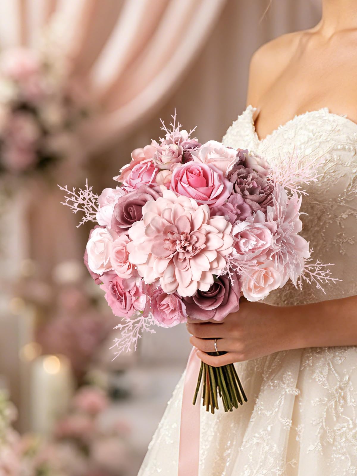 Artificial Flowers Combo Box Set Dusty Pink Silk Floral Arrangements for Wedding Bridal Bouquet, Cake Flowers, Table