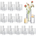 6 Pack Ribbed Glass Cylinder Vases 4, 6, 10 Inch Tall Clear Flower Vase Hurricane Floating Candle Holder for Table