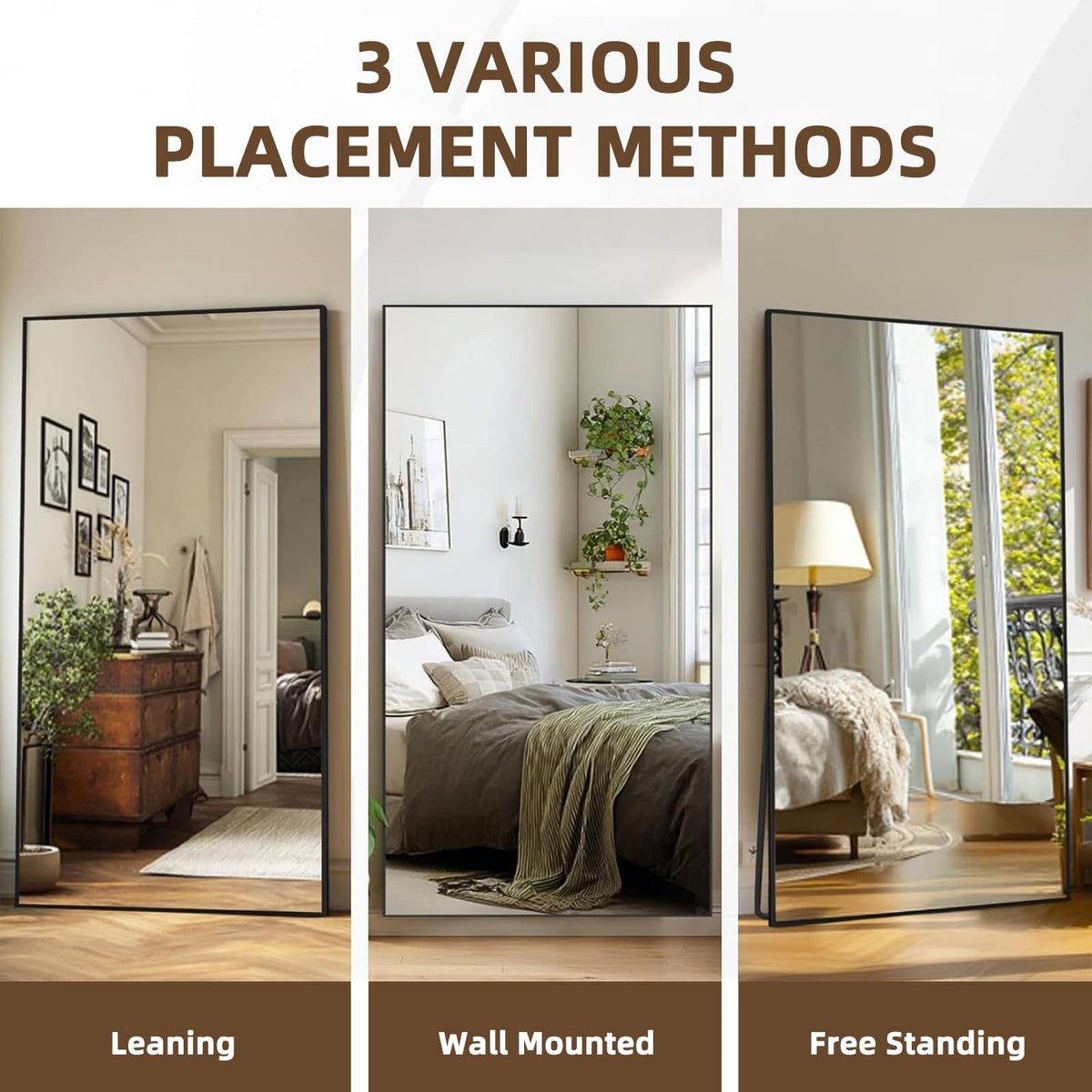 76"x34" Full Length Mirror, Black Floor Mirror