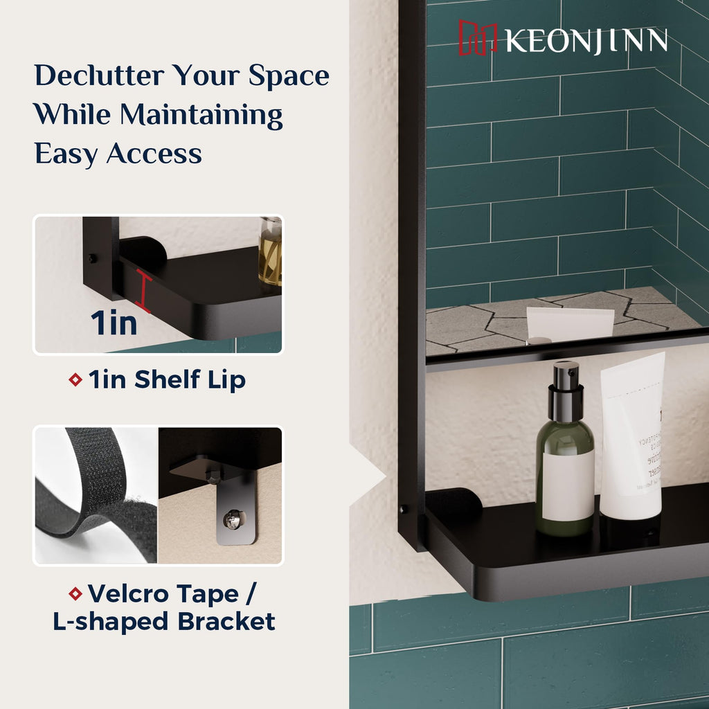 18 x 28 Inch Black Bathroom Mirror with Shelf, Rust-Resistant