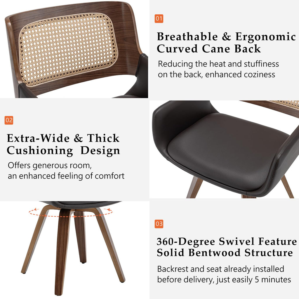 Cane Back Dining Chairs - Swivel Dining Room Chairs with Curved Arms