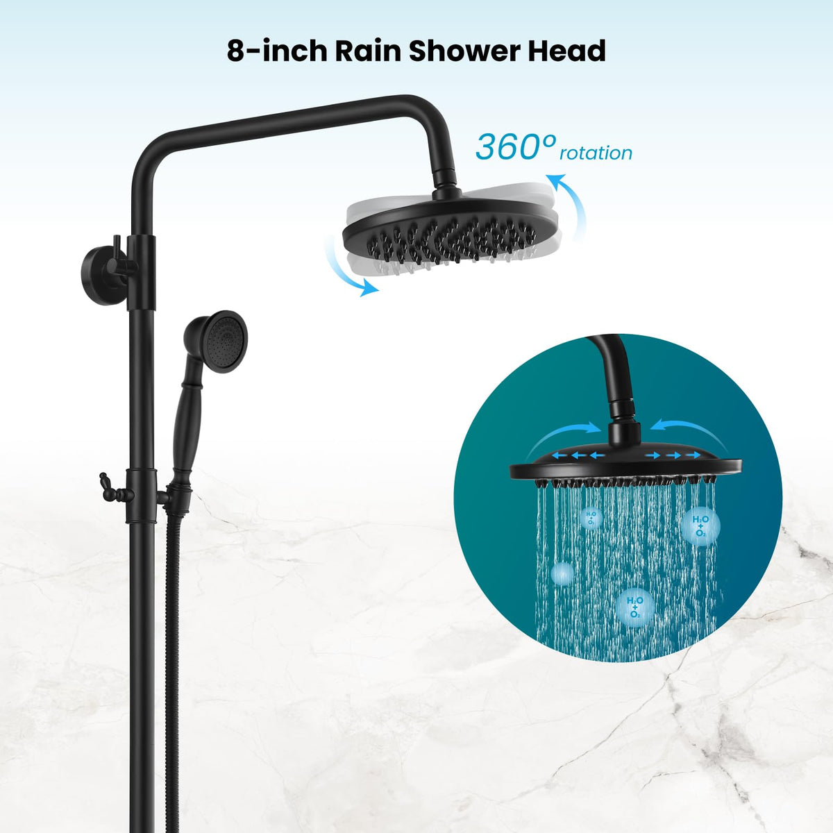 Exposed Shower Faucet with Spout Matte Black,Straight Pipe