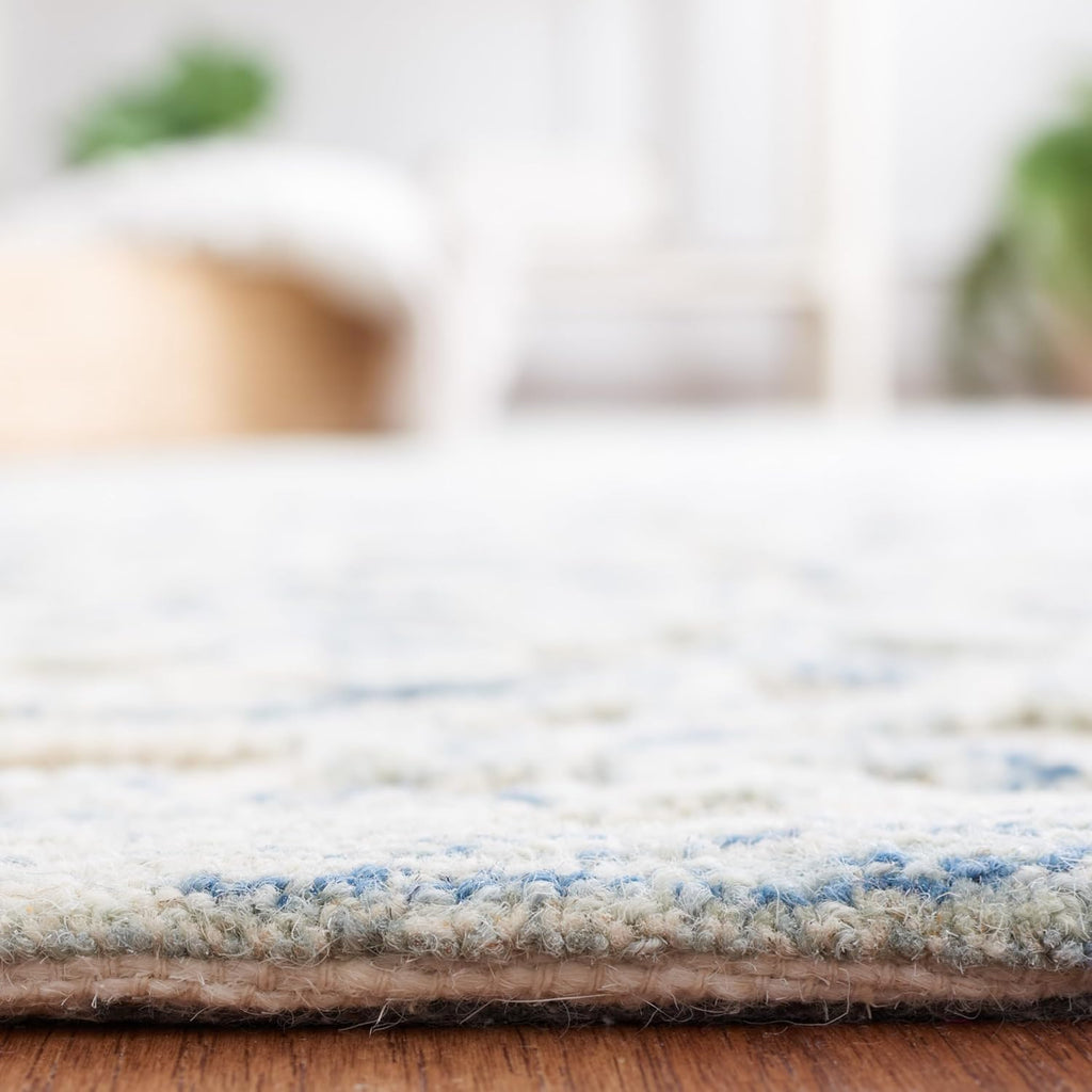 X Area Rug Collection, Blue & Ivory, Handmade Wool, Ideal, Dining Space (MSR3513B)