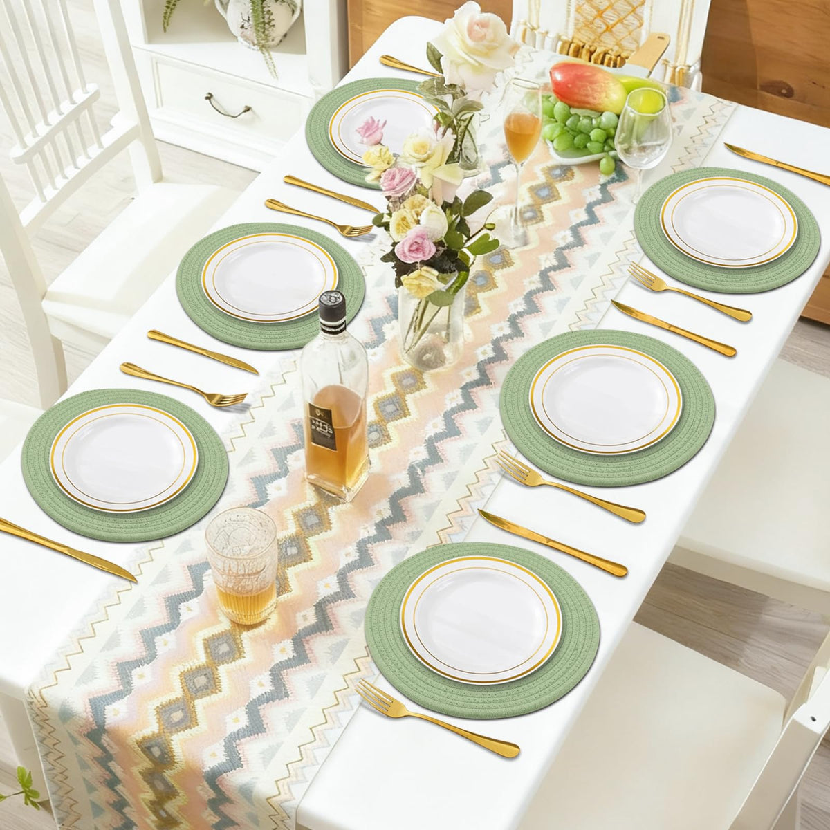 Round Placemats Set of 6, Cotton Rope Woven Table Mats, Hot Pads , Non Slip Heat Resistant Place Mats, 13 Inches