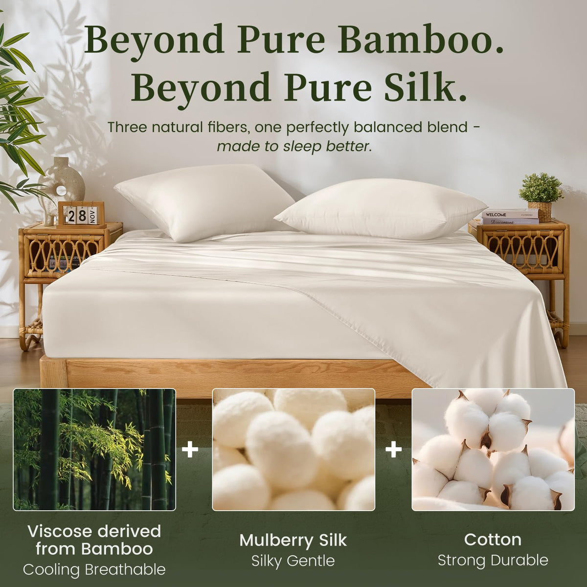 4pc Sheet Set, Viscose derived from Bamboo & Mulberry Silk