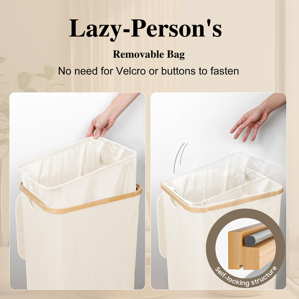 Large Laundry Hamper, 100L Waterproof Laundry Basket with Lid and Removable Bag, Collapsible Tall Clothes Hamper with