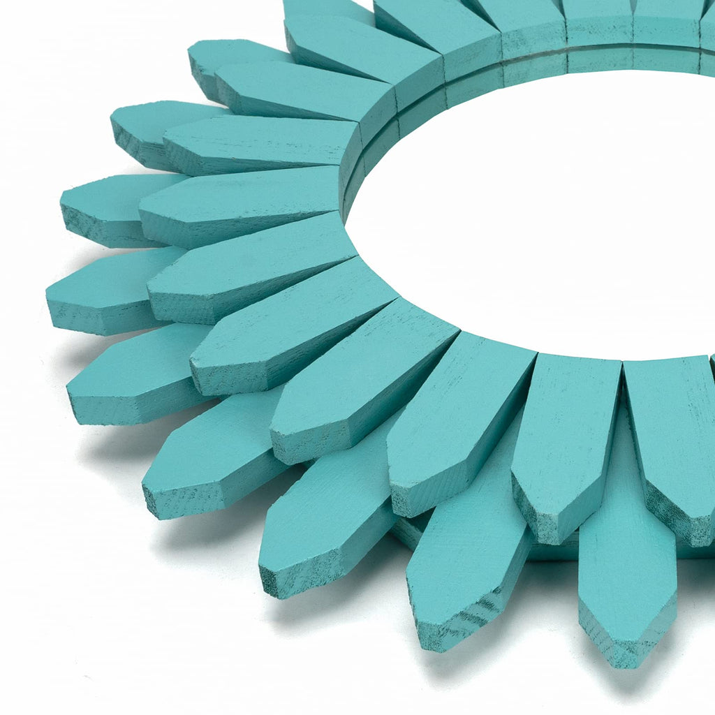 Beach Wall Decor Mirror 21 inch Wood Coastal Wall Decor Sunburst Boho Home Decor Room Decor Living Room Entryway Cyan