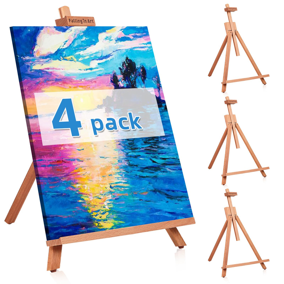 4 Pack Beechwood 25'' Tabletop Easel Display Stand Set for Painting