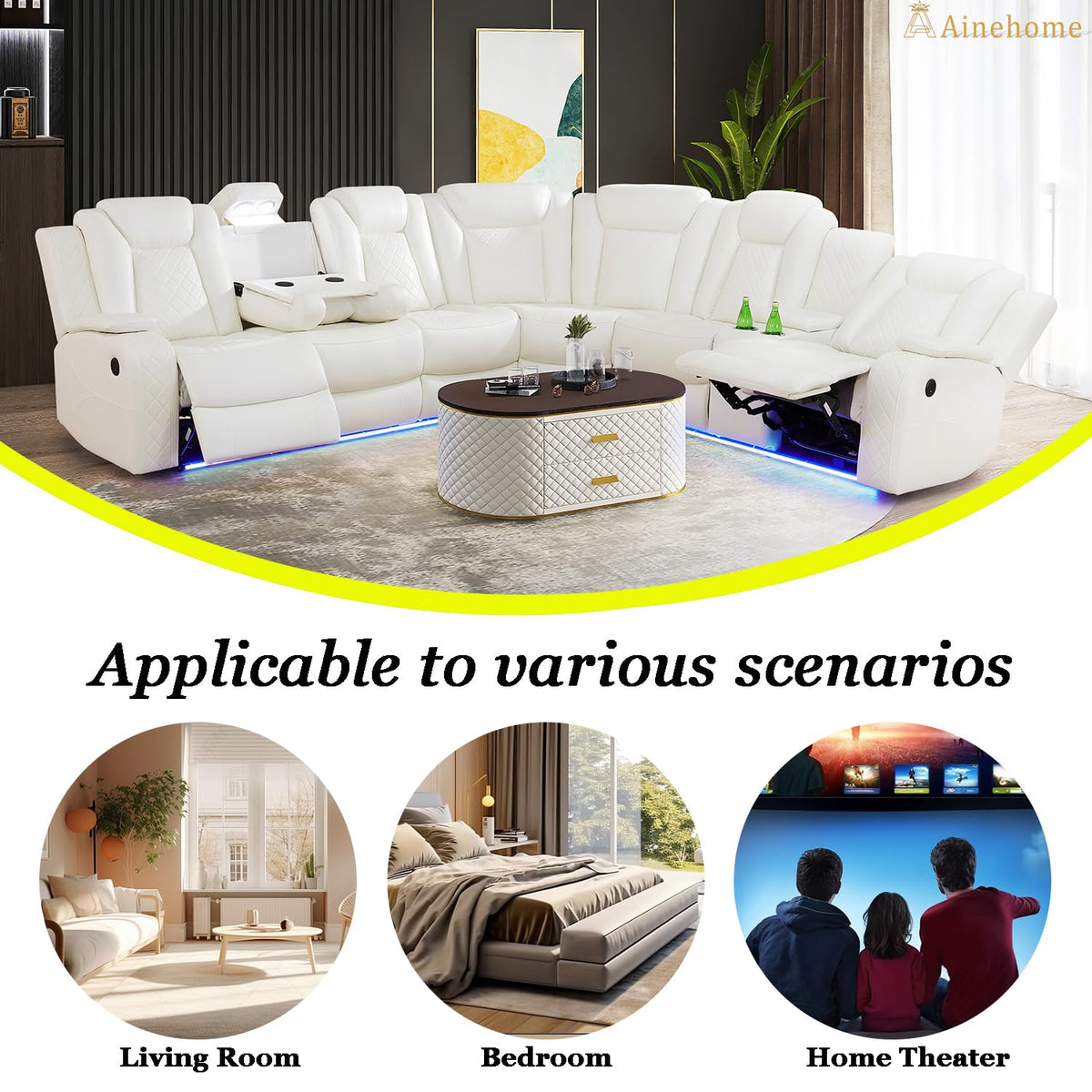 Power Recliner Sofa Set Sectional Couches with LED Light