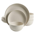 Rockaway 12-Piece Round Stoneware Dinnerware Set, Service for 4 - Cream Plates and Bowls, Modern Matte Finish