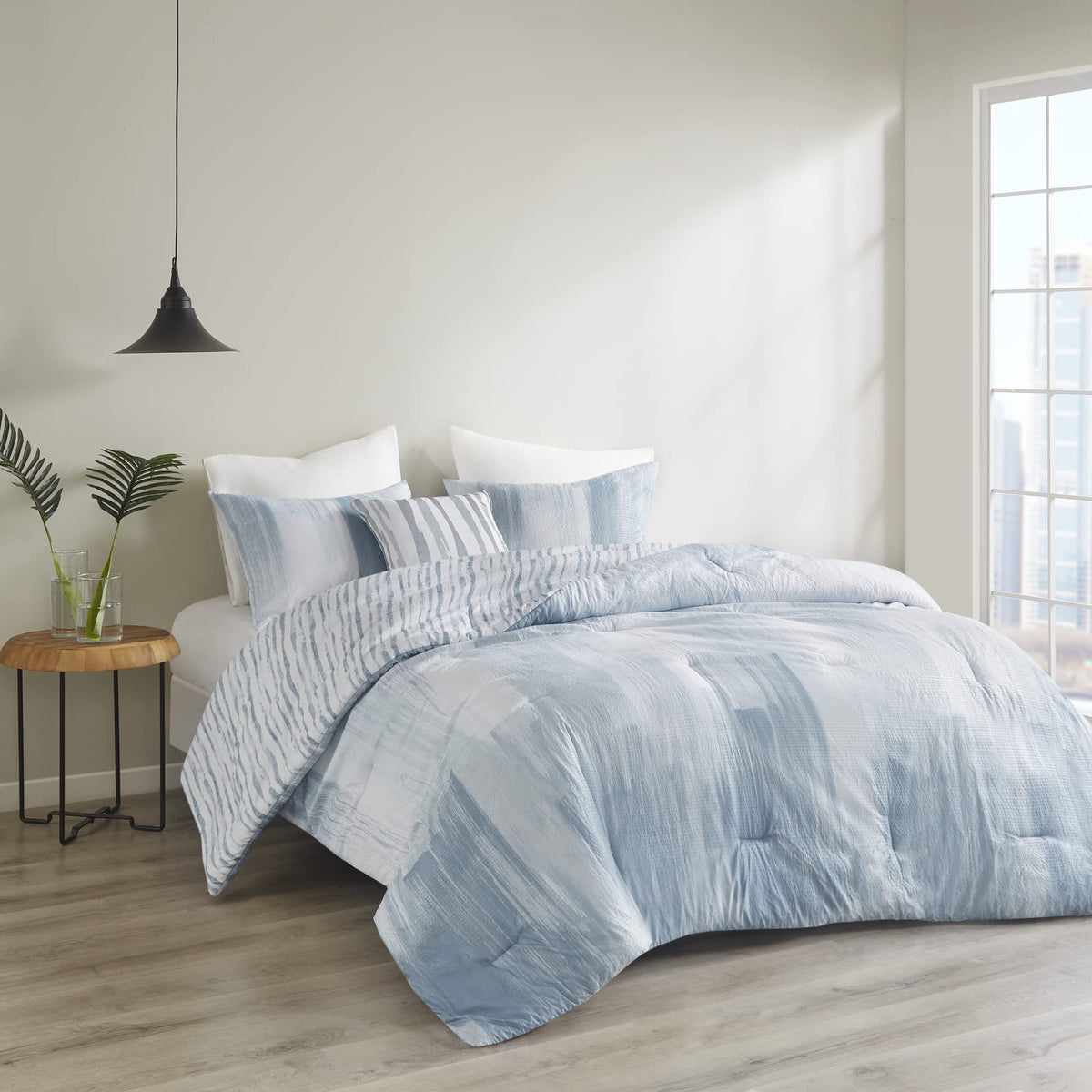 Brush Stroke Reversible Comforter Set - Abstract Styling, Embossed Seersucker Design, Cozy Oversized & Overfilled
