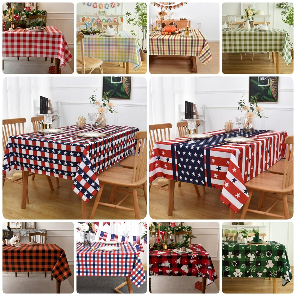 Easter Sunday Spring Plaid Tablecloth - Colorful Rectangular 58x102 Inch Water Resistant Table Cloth for
