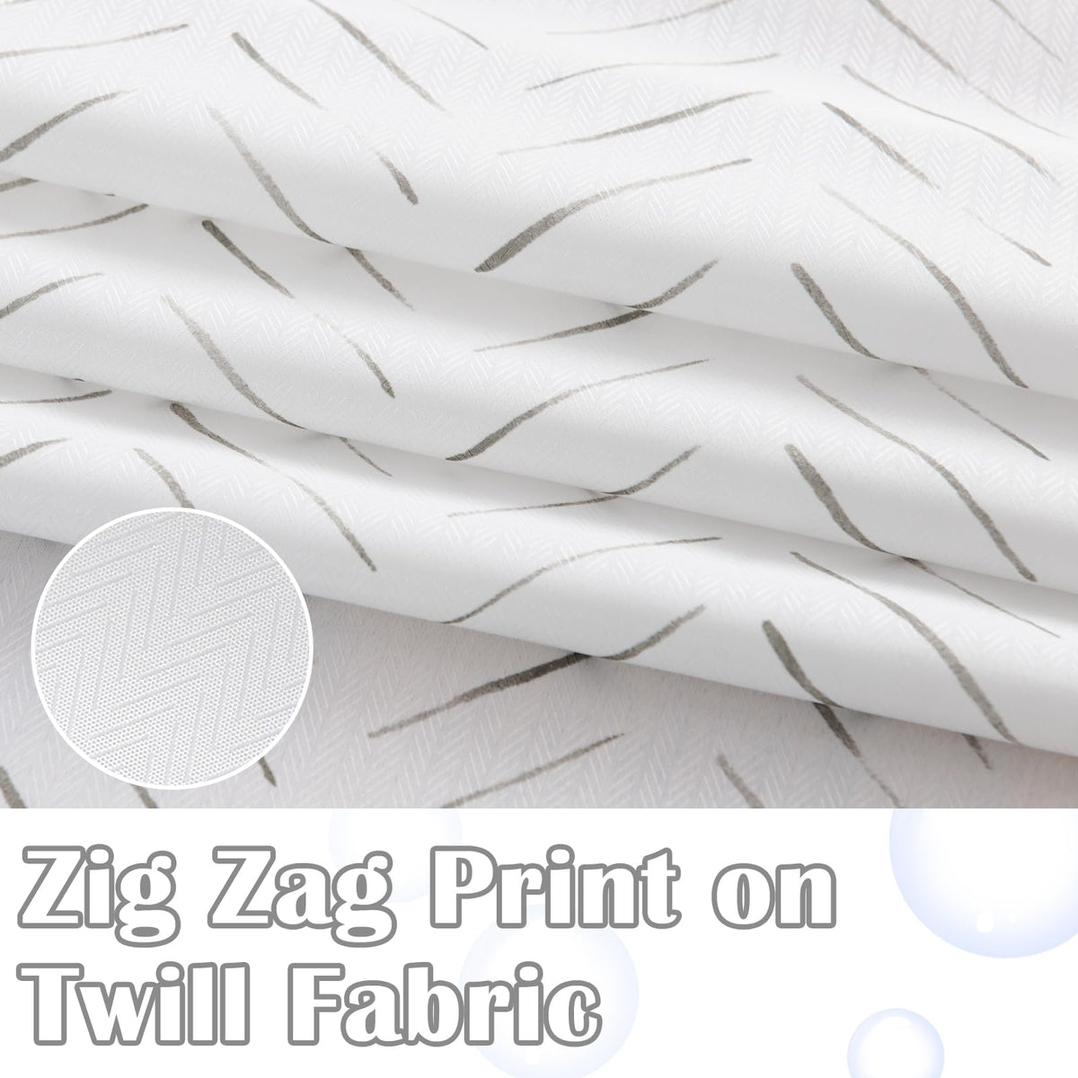 Extra Long Taupe Grey and White Inky Herringbone Chevron Zig Zag Waterproof Fabric Modern Farmhouse Shower Curtains