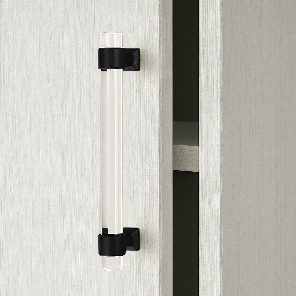 10 Pack Acrylic Cabinet Pulls 5 Inch Hole Center Kichen Cabinet Handles Black Matte Lucite Drawer Pulls Morden T Bar