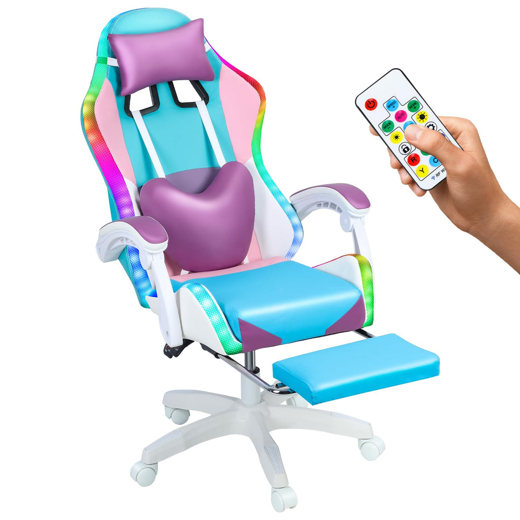 Gaming Chair with Led Lights, Gamer Chair with Footrest High Back and Lumbar Support, Ergonomic Height Adjustable