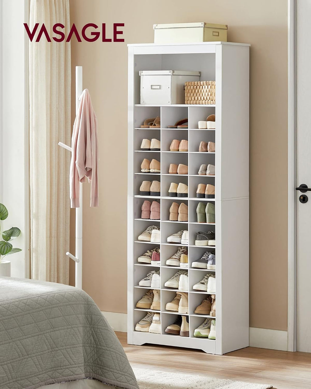 Shoe Storage Cabinet, 10 Tier Shoe Rack Organizer, Holds Up to 30 Pairs of Shoes, Bedroom, 12.6 x 24.8 x 73.6 Inches