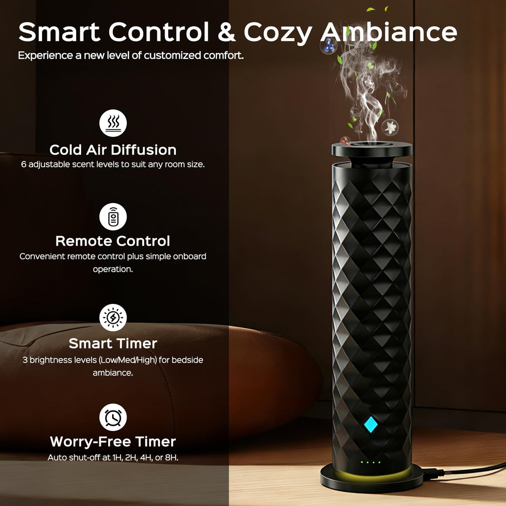 Waterless Scent Diffuser Starter Kit - Remote Control Cold Air Diffuser, 1000 Sq Ft Coverage Color and Ambient Light