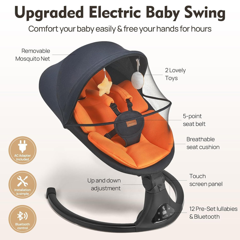 Swings for Infants Remote/Touch Speed Bluetooth 12 Melodies Orange
