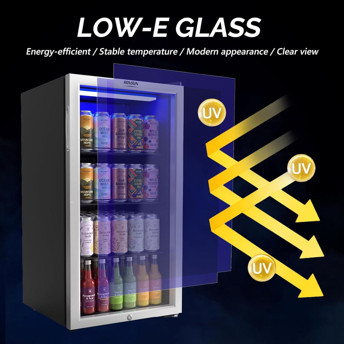 3.3 Cu.Ft. Beverage Refrigerator Cooler with Double Layer Glass Door & Adjustable Shelf