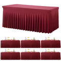 6 Pack Burgundy Spandex Tablecloth for 6 Foot Rectangle Tables, Wrinkle Free Fitted Table Cloth Cover 6ft Maroon