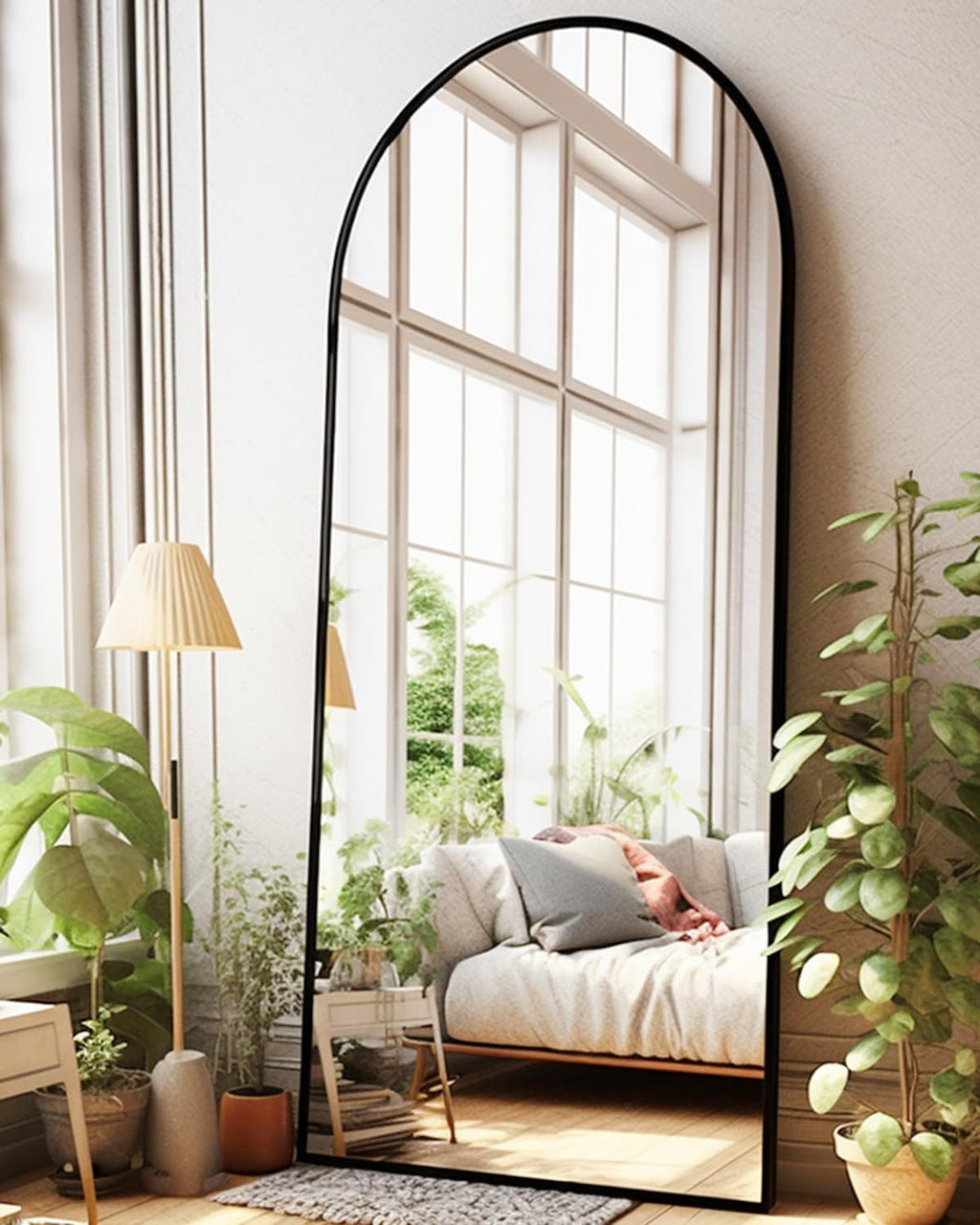 Arched Floor Mirror, 30" x 71" Oversized Full Body Mirror, Freestanding, Wall Mounted, Black