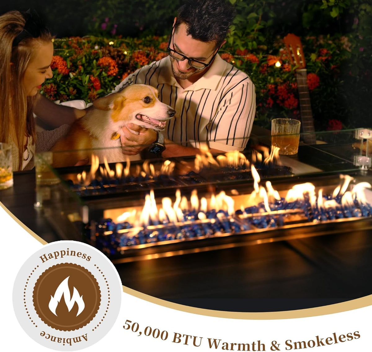 60" Outdoor Propane Fire Pit Table, 50, 000 BTU Outdoor Fire Table