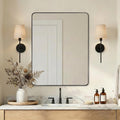 Wall Mirror, 30"x40" Black Bathroom Mirror, Modern Rounded Rectangle Metal Frame Mirror for Vanity, Matte Stainless