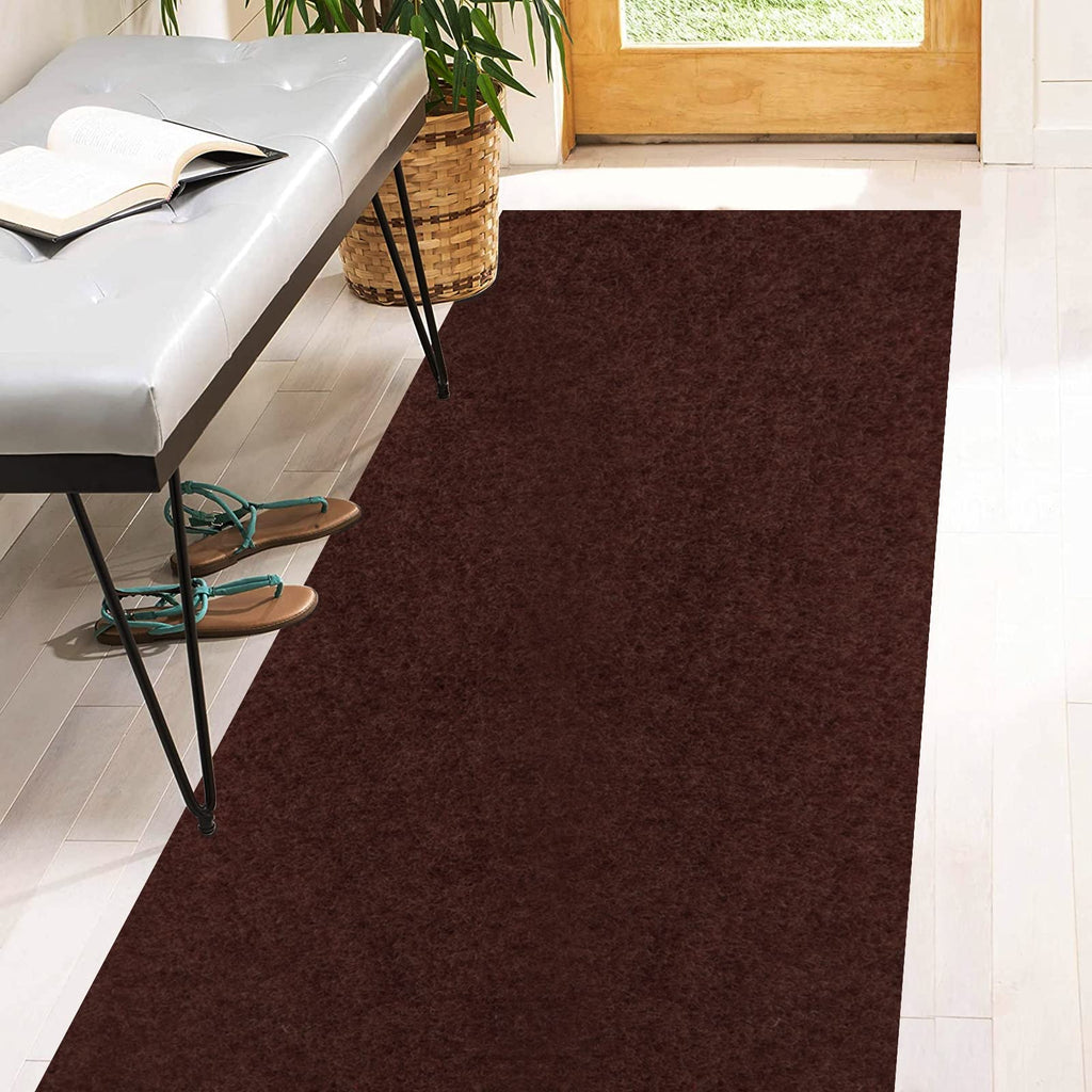 2' x 56' Runner Rugs with Rubber Backing, Indoor Outdoor Utility Carpet Runner Rugs, Chocolate Brown, Can Be Used as