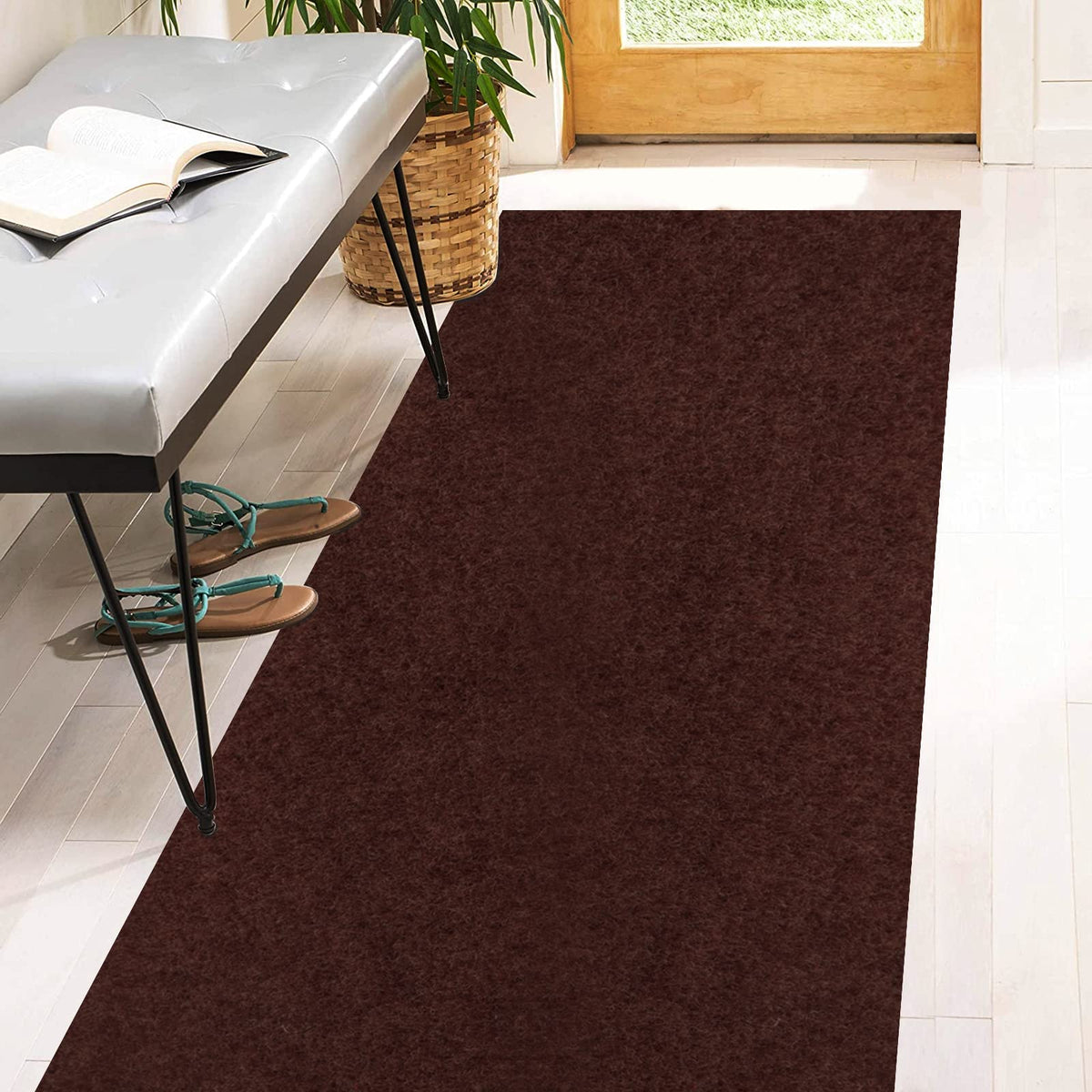 2' x 56' Runner Rugs with Rubber Backing, Indoor Outdoor Utility Carpet Runner Rugs, Chocolate Brown, Can Be Used as