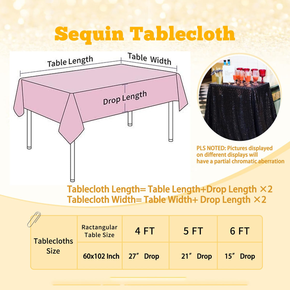 Black Sequin Tablecloth for Parties Rectangle Shiny Table Overlays Tabletop