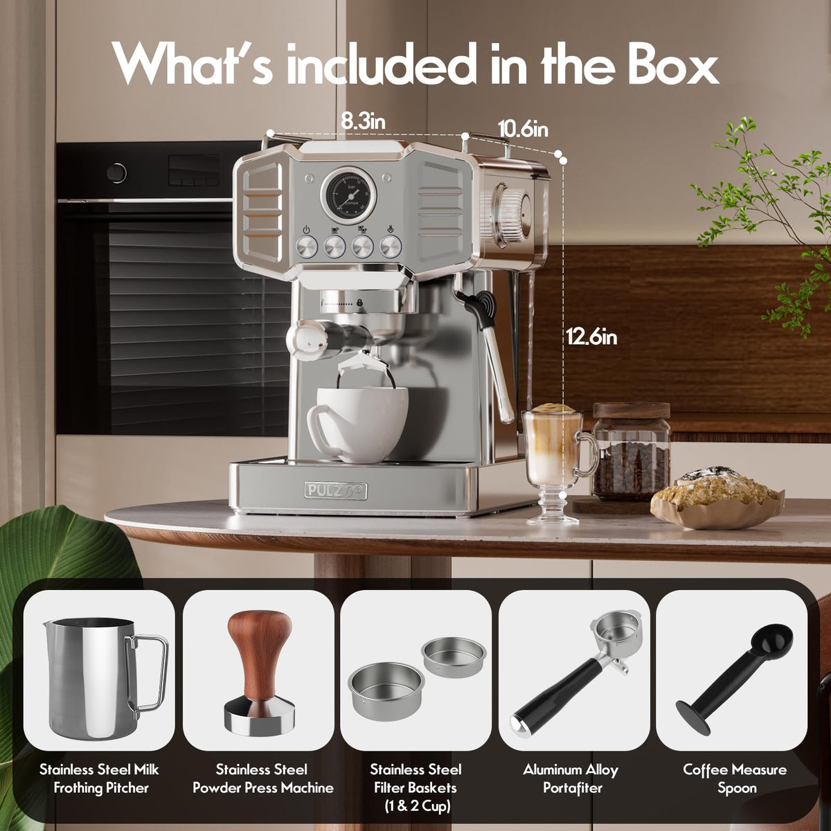 Espresso Machine,Stainless Steel Coffee Machine,Visible Pressure Guagem