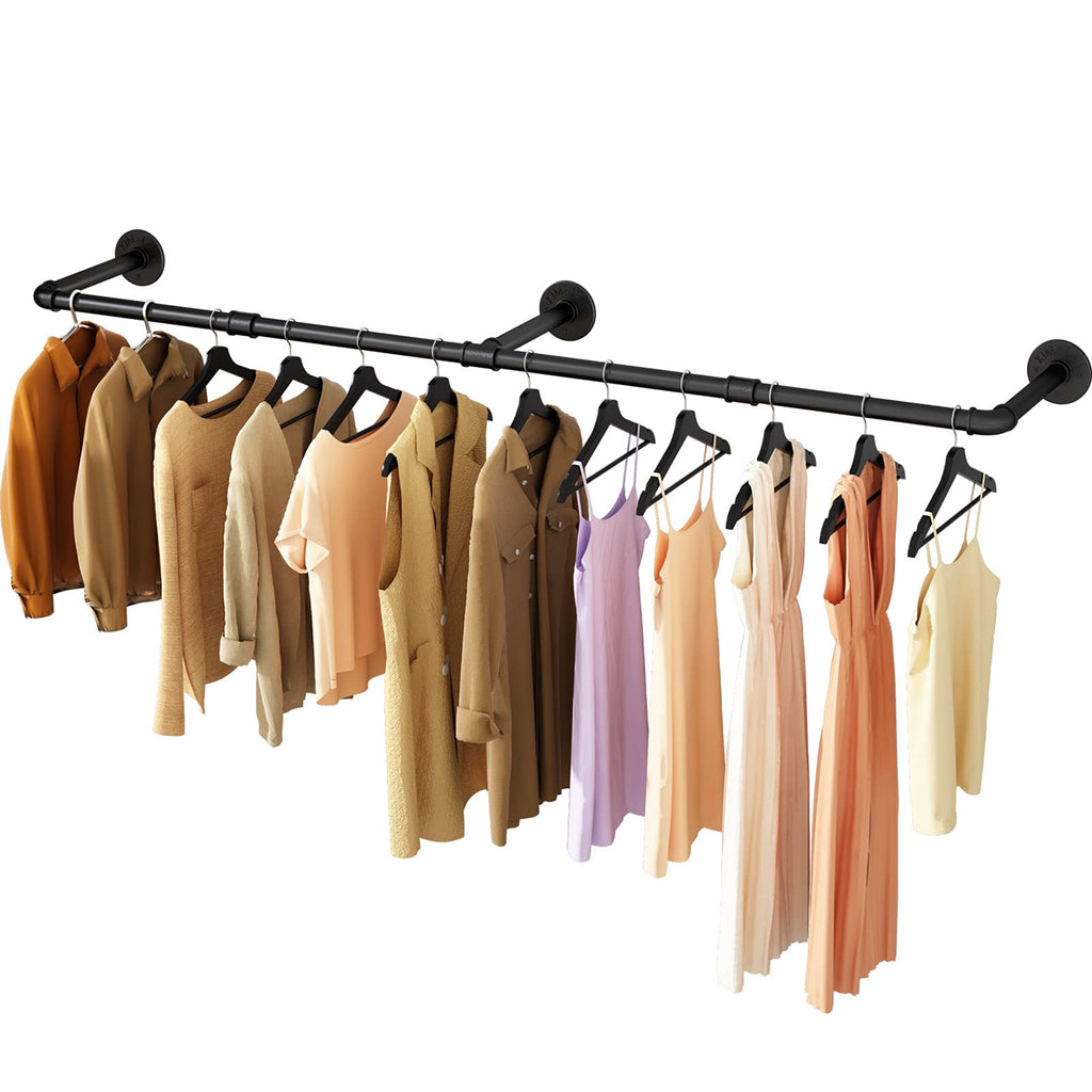 Wall Mounted Clothes Rack, 72.5in Industrial Pipe Clothing Rack for Hanging Clothes, Heavy Duty Garment Rack Wall