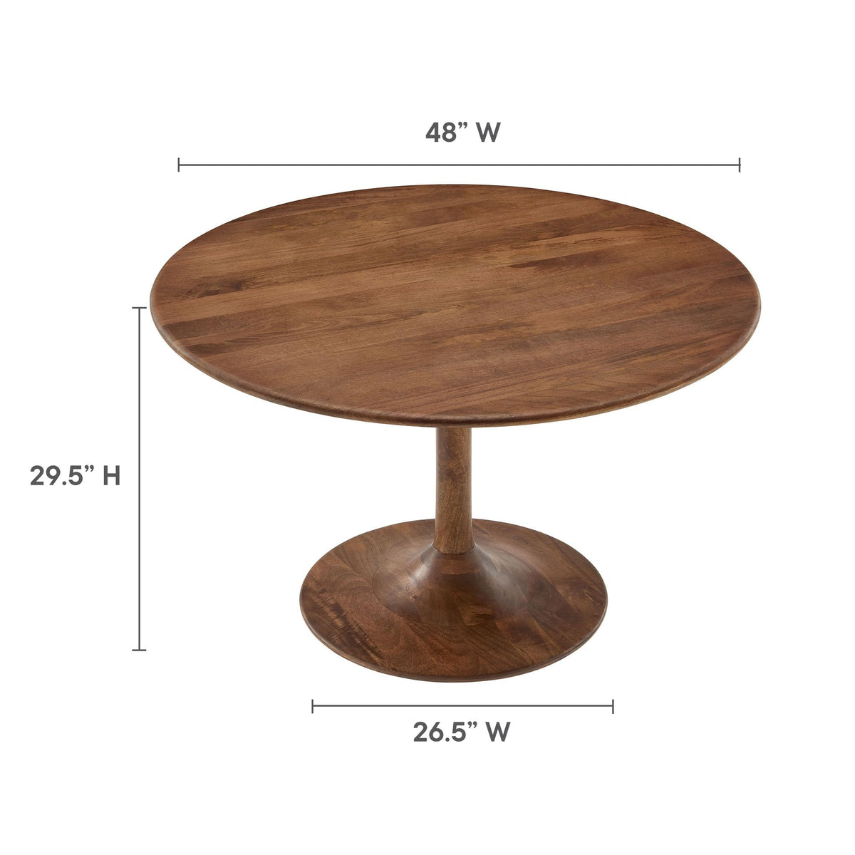 Inspired Saarinen Style 48 Inch Round Wood Dining Table in Walnut - Solid Mango Wood Tabletop with Pedestal Base - Mid Century Modern