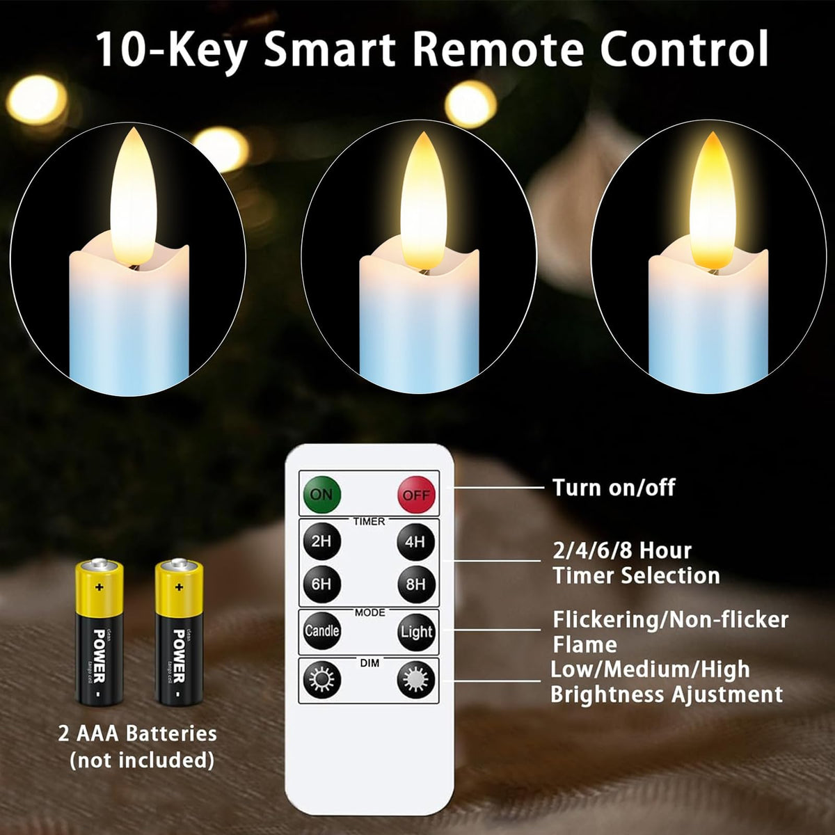 Upgraded Real Wax LED Flameless Light Blue Taper Candles with Remote, 6 PCS Candlesticks Battery Operated 3D