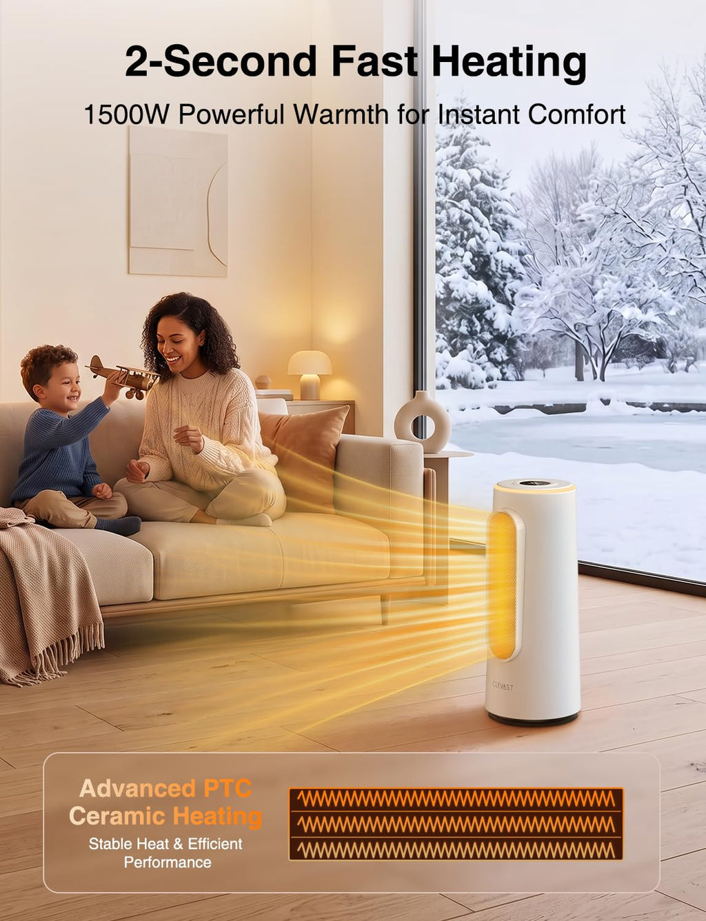 Space Heater for Indoor Use, 1500W Portable Electric Heater, White
