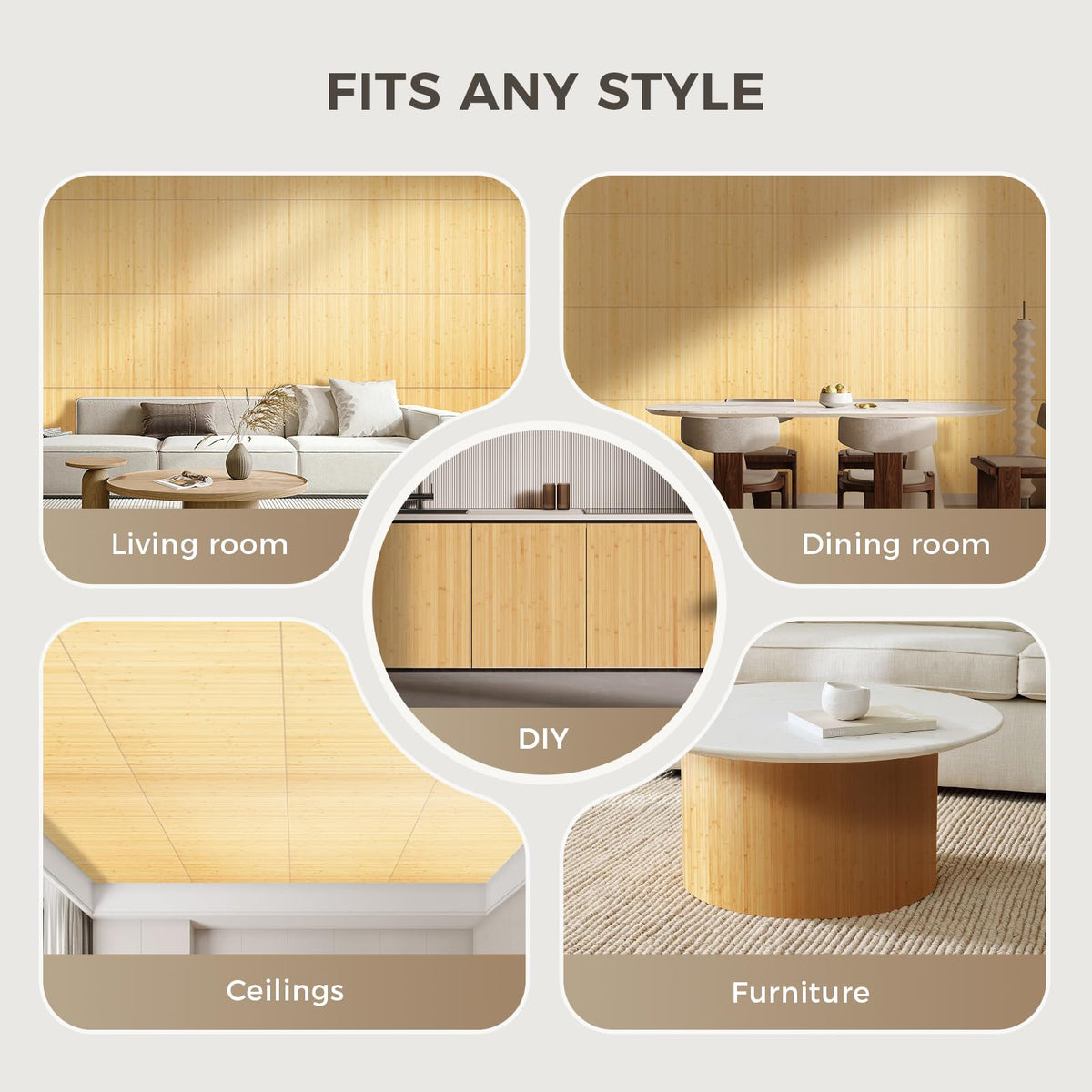1 Pack 96x24 Inch Natural Bamboo Wall Panel
