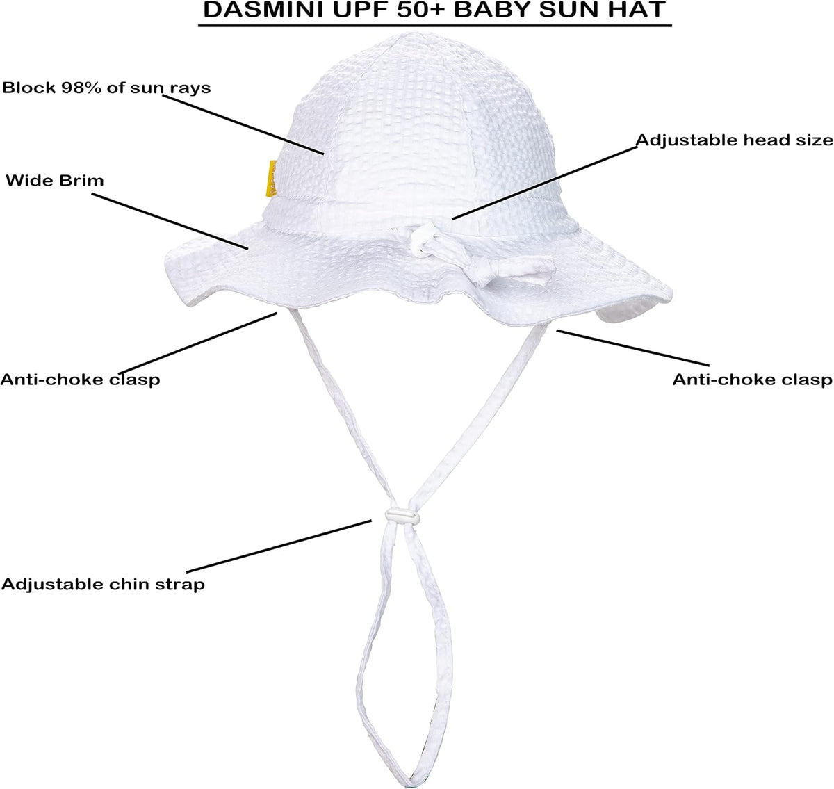 Baby & Toddler Wide Brim Sun Hats UPF 50+ Sun Protection Bucket Cap Cute Adjustable Hat in Seersucker