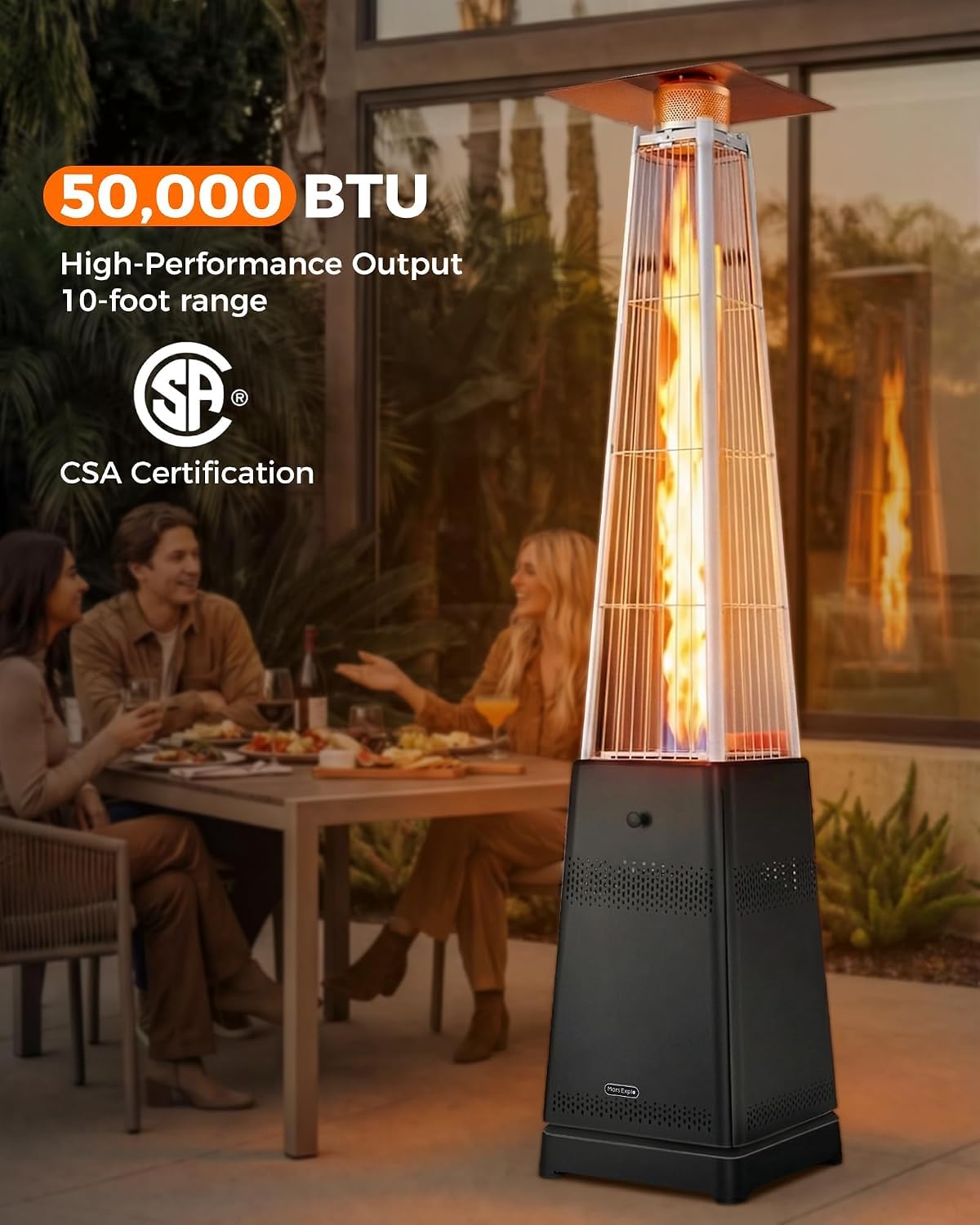 Pyramid Patio Heater, 55,000 BTU Outdoor Patio Heater, Propane Heater With Quartz Glass Tube & Wheels for Outdoor