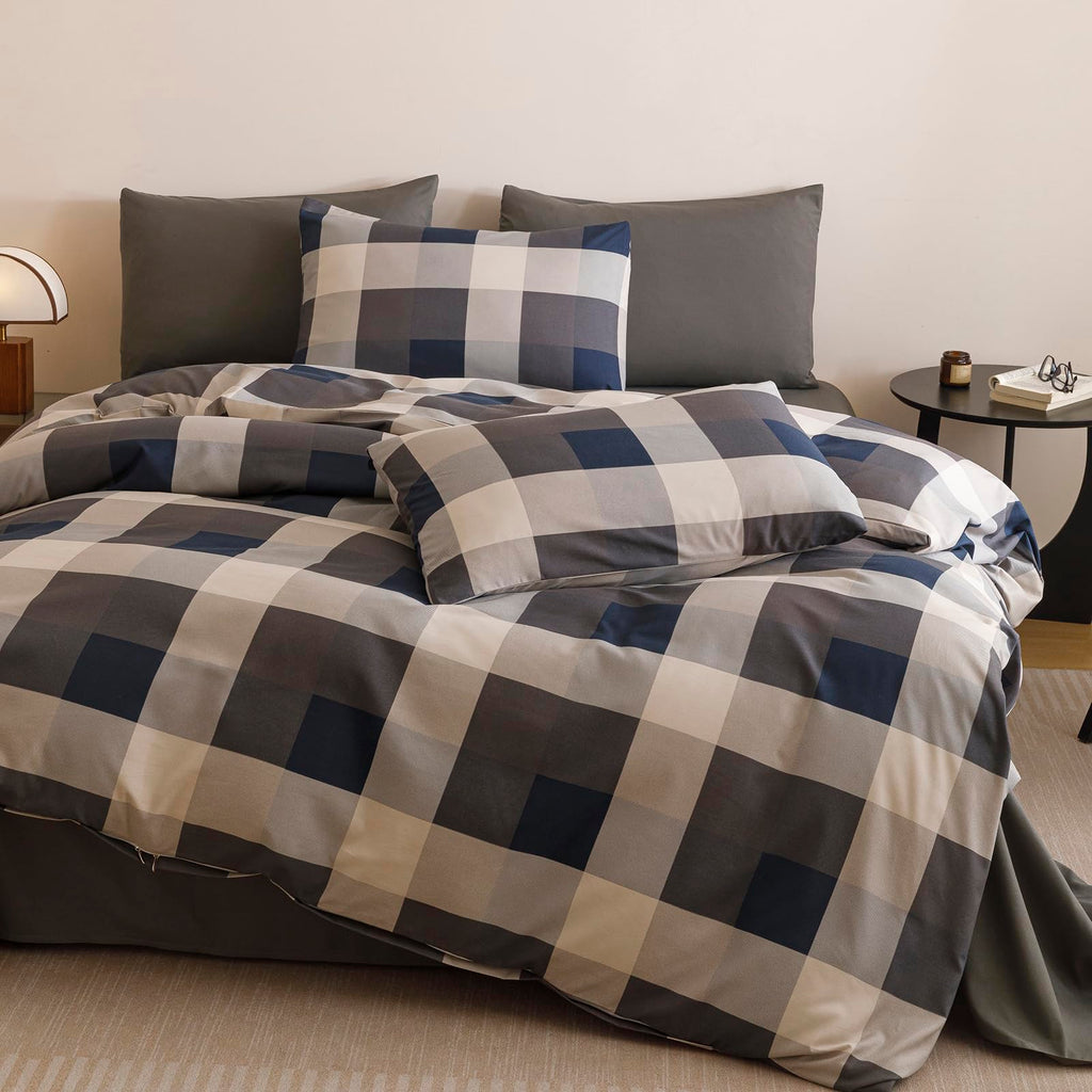 Blue Plaid Comforter Set 3 Pieces Tartan Buffalo Bedding