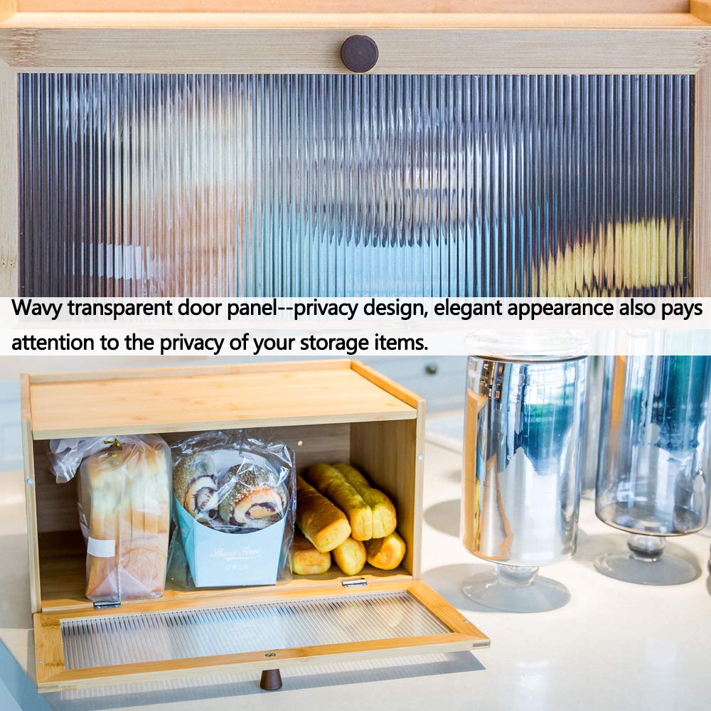 Bamboo Counter-Large Capacity Bread Storage Container Farmhouse with Window Bread Holder