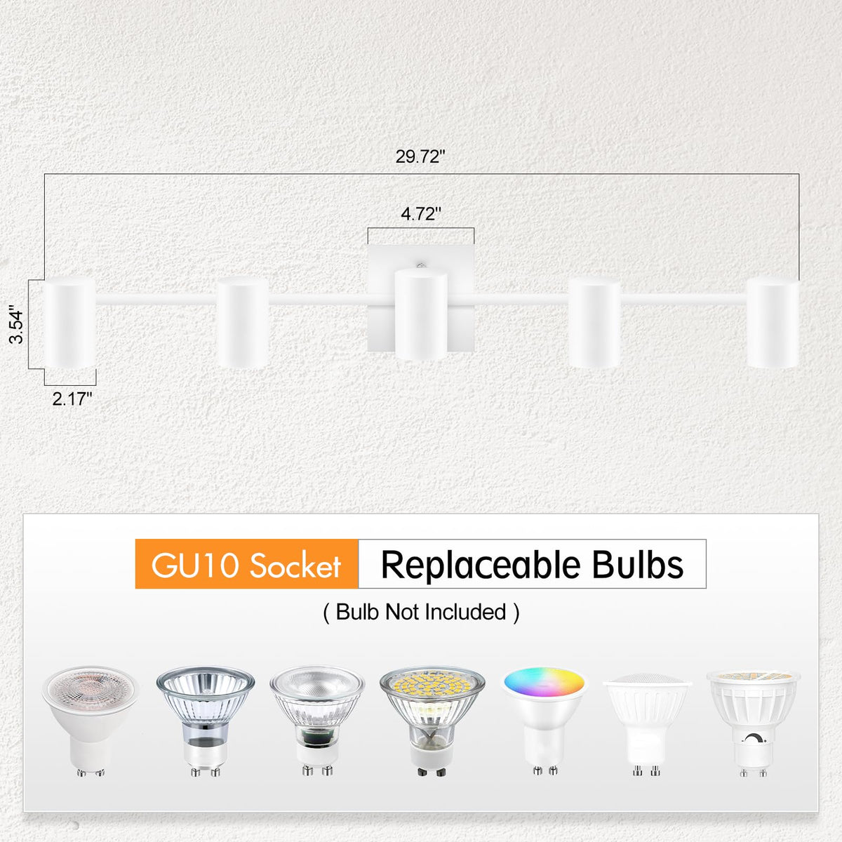 Track Lighting Fixtures Ceiling, 5 Light White Track Light with Rotatable Light Heads, Modern Track Lighting Fixtures