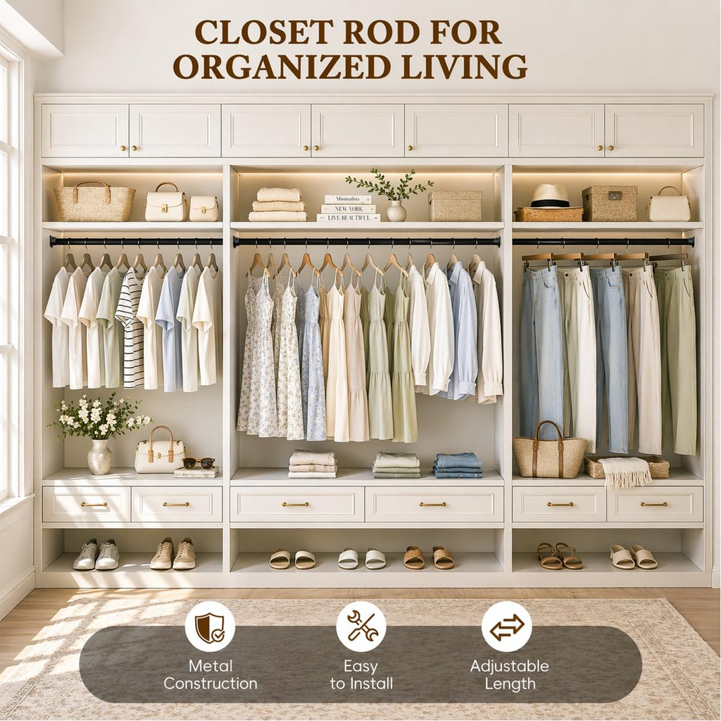 Closet Rod, 17-69 IN Closet Rods for Hanging Clothes, Black