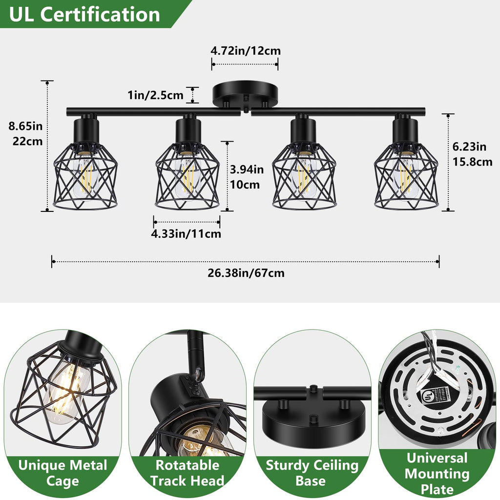4-Lights Semi Flush Mount Ceiling Light, Adjustable Multi-Directional Light Fixtures, Rotatable Farmhouse Light